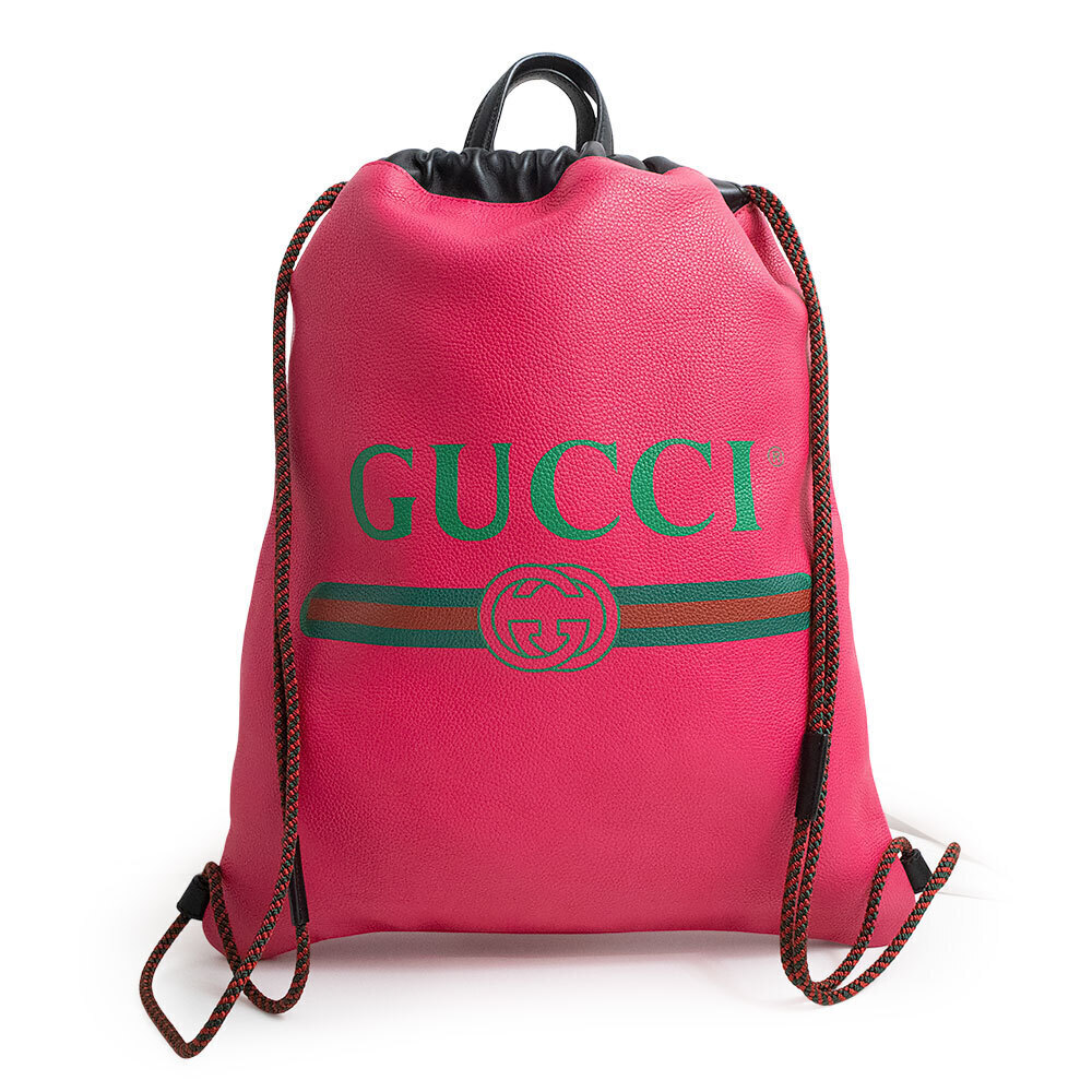 Gucci Drawstring Backpack Daypack Calfskin Leather Pink
